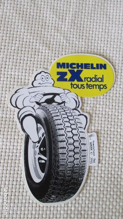 Autocollant original vintage pneus Michelin ZX radial Bibendum 10,5 cm - 8 cm