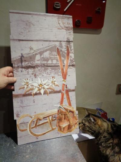 Joli Tableau Luge Ski et Sac d'Alpiniste D�co Sympa Chalet de Montagne sur Bois