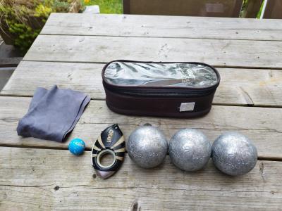 Rare Triplette Boule De Petanque OBUT TATOU ME Avec Sac Cochonnet Et Mesureur