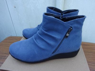 Chaussures bottines boots zipp� bleu denim int�rieur cuir DAMART 39 Neuf   bo�te