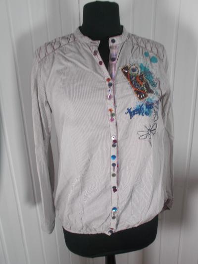 Chemisier tunique blouse Desigual M 38-40 Bas elastique beige ray� mauve brod�