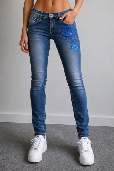 Jean Desigual Skinny Broderie Bleu FR34 Denim Fantaisie