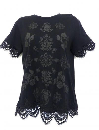 NEUF, Tee Shirt DESIGUAL, noir, dentelle, Taille 34-36