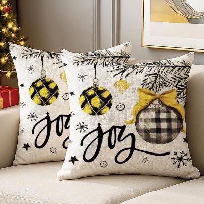 Housses de Coussin No�l Jaune Bonbons 40x40 cm, Set de 2, en Lin, D�coration ...
