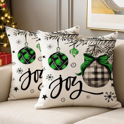 Housses de Coussin No�l Vert Bonbons 40x40 cm, Set de 2, en Lin, D�coration d...