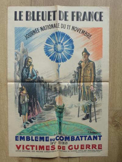 Affiche ancienne Guerre Bleuet de France 11 novembre Militaria Soldats Victimes