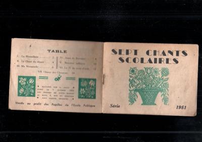 livre 1951 sept chants scolaires ecole ancien
