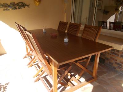 salon de jardin bois teck 7 pi�ces 6 chaises avec coussins 1 table 2300mmx1000mm