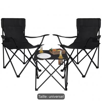 Ensemble Camping 2 Chaises Pliables   Table Pique Nique Tissu Imperm�able Noir