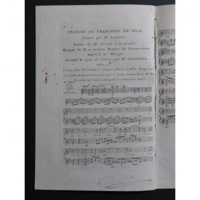 BERTON H. Stances de Fran�oise de Foix Chant Guitare ou Lyre ca1810