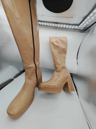 Bottes femme neuves en cuir verni beige Garrice Lab talon haut 9,5 cm taille 40