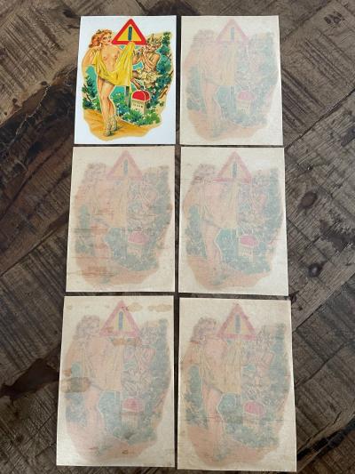 PIN UP EROTISME 5 AUTOCOLLANTS VINTAGE 1960 TRANSFERT PANNEAU DE SIGNALISATION