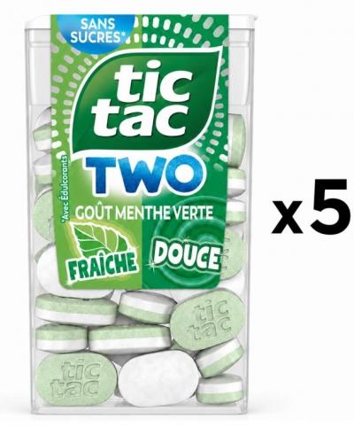 Lot de 5  bo�te TIC TAC TWO sans sucre Duo Menthe verte fra�che (5x 38,5g)