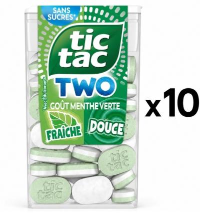Lot de 10 bo�tes de TIC TAC TWO sans sucre Duo Menthe verte fra�che 10 x 38,5 g