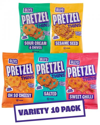 Olly's Pretzel Thins, lot de 10 vari�t�s de 35 g, 2 sal�s, 2 graines multiple...