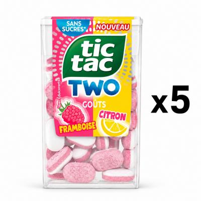 Lot de 5 bo�tes de TIC TAC TWO sans sucre Duo Framboise - Citron 38,5 g x 5