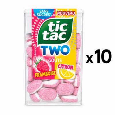 Lot de 10 bo�te de TIC TAC TWO sans sucre Duo Framboise - Citron 38,5 g x 10