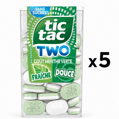 Lot de 5 bo�tes de TIC TAC TWO sans sucre Duo Menthe verte fra�che 5 x 38,5 g