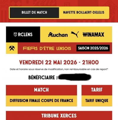 2 Blts Diffusion Finale de Coupe De France. Bollaert   Xerces   Places � Cot�