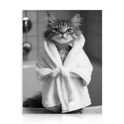 Poster Chat en Peignoir, D�cor Animal Dr�le Noir et Blanc pour Salle de Bain ...
