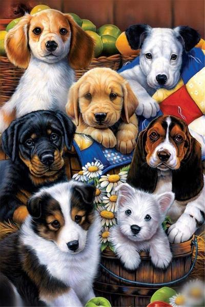 Kits de broderie au point de croix estamp�s, motif imprim� mignon de chiots 1...
