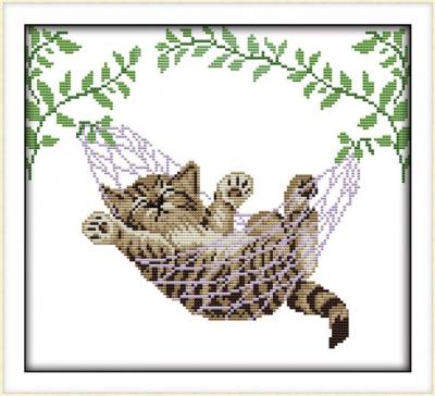 Kit de broderie au point de croix, motif chat sur un panier, animaux faciles ...