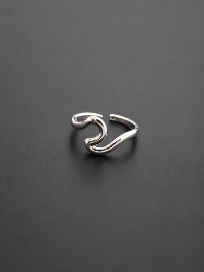 Bague Vague Minimaliste Argent�e   Acier Inoxydable   Ajustable   Style Boh�me