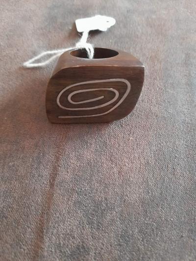 Bague Fantaisie style ethnique   Bague en Bois Vernis , Motif Argent�