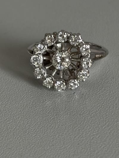 7638   Bague Fleur Vintage Or Gris Platine Diamants