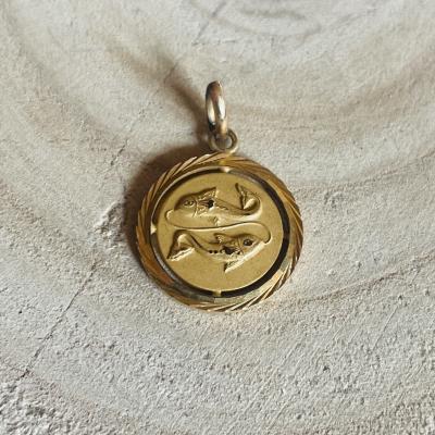 Pendentif Zodiaque Poissons Dor� Vintage