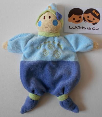 Doudou Plat Lutin UN REVE DE BEBE CMP Bleu - Ciel - Vert Tourbillons 28 cm D642