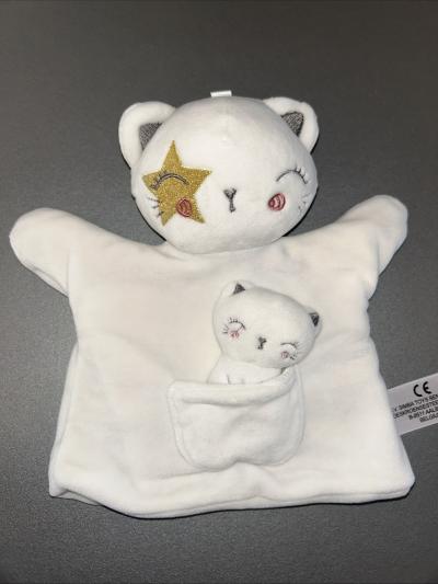 Doudou marionnette chat blanc SIMBA TOYS NICOTOY poche b�b� �toile dor�