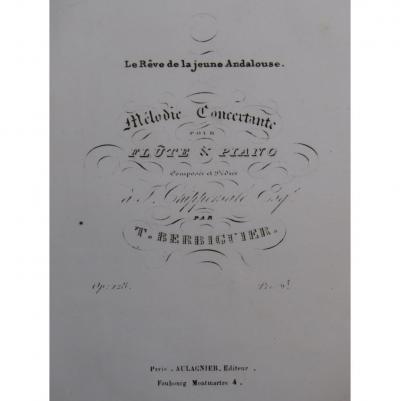 BERBIGUIER Tranquil Dream Of Young Andalusian Op 128 Piano Flute ca1830