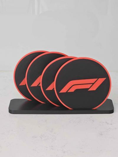 Set de 4 Sous verres Formule 1 avec Support   D�co Bureau & Maison   Noir et Rou