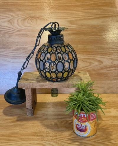 Suspension lustre style vitrail ann�es 60's vintage ancienne en verre