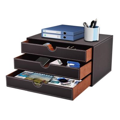 Home Office Bo�te de tiroir de bureau avec 3 compartiments ferm�s A4  En cuir...