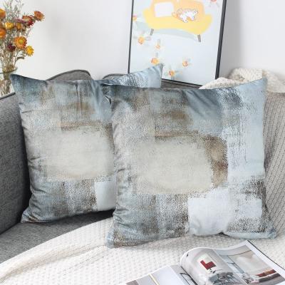 Housse de Coussin Marron et Gris 40x40 Taies d'oreiller en Velours Coussins d...