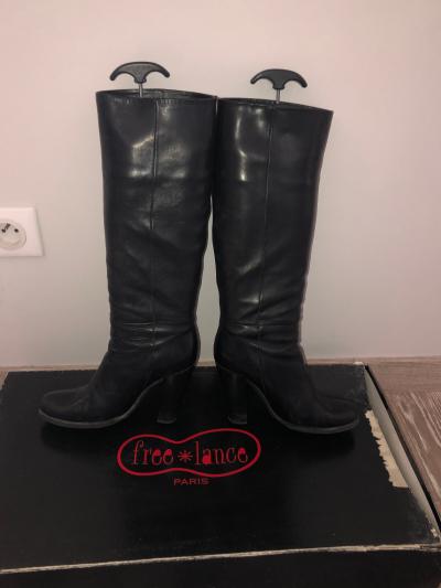 jolies bottes � talons en cuir noir FREE LANCE emma 9 pointure 36 peu port�es