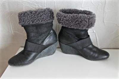 Jolies bottes compens�es doubl�es en cuir noir CAMPER taille 37 EXCELLENT ETAT