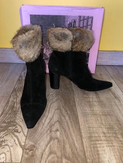 Joli bottines velours noir avec fourrure de lapin BINOME taille 37,5 en boite