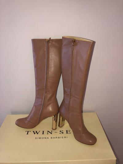 Simona Barbieri Twinset Gold Heeled Leather Boots Size 38 Value 439