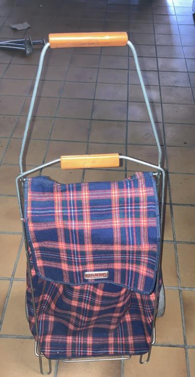 Ancien CADDIE DE COURSE MADE IN FRANCE Charriot Trolley MOTIF ECOSSAIS VINTAGE