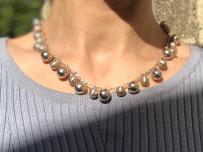 Collier Drap� Argent 925 Massif Sph�res Boules Cascade Vintage Espagne 32g