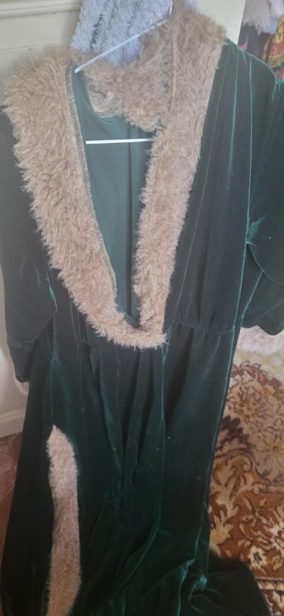 Robe Vintage Verte Avec Fourrure En Velours Taille Xl Neuve