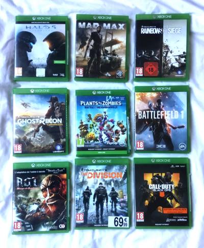 LOT DE 9 JEUX VIDEOS XBOX ONE DISQUE TRES  PROPRE