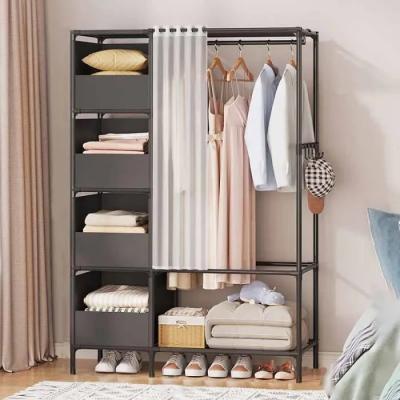 Armoire de Rangement 170x105x45cm en Noir Penderie Garde Robe Avec 4 Boites en T