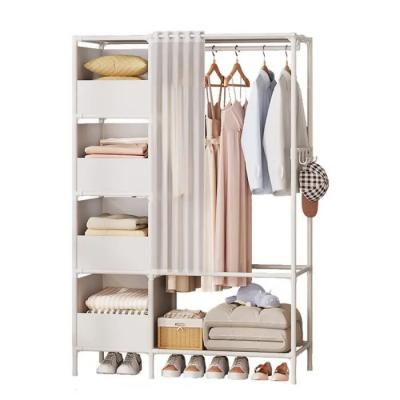 Armoire de Rangement 170x105x45cm en Blanc Penderie Garde Robe Avec 4 Boites en