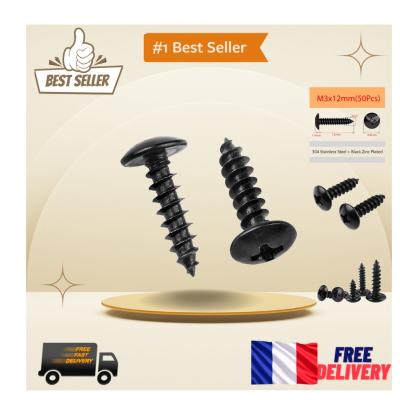 Ensemble de 50 Vis Autotaraudeuses M3x12mm T�te Ronde en Acier Inoxydable 304