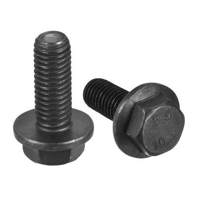 M10x25mm Hexagonal Bride Boulons6pcs 10.9 Grade Carbone Acier Hexagone T�te Vis