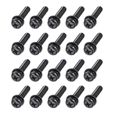 M6x25mm acier carbone T�te Cruciforme vis Machine rondelles ressort 20Pcs